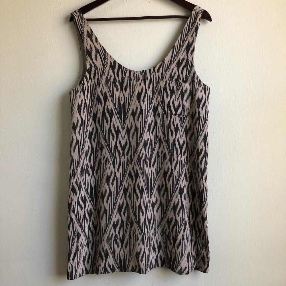 Joie silk scoop neck pocket tank dress ikat print.